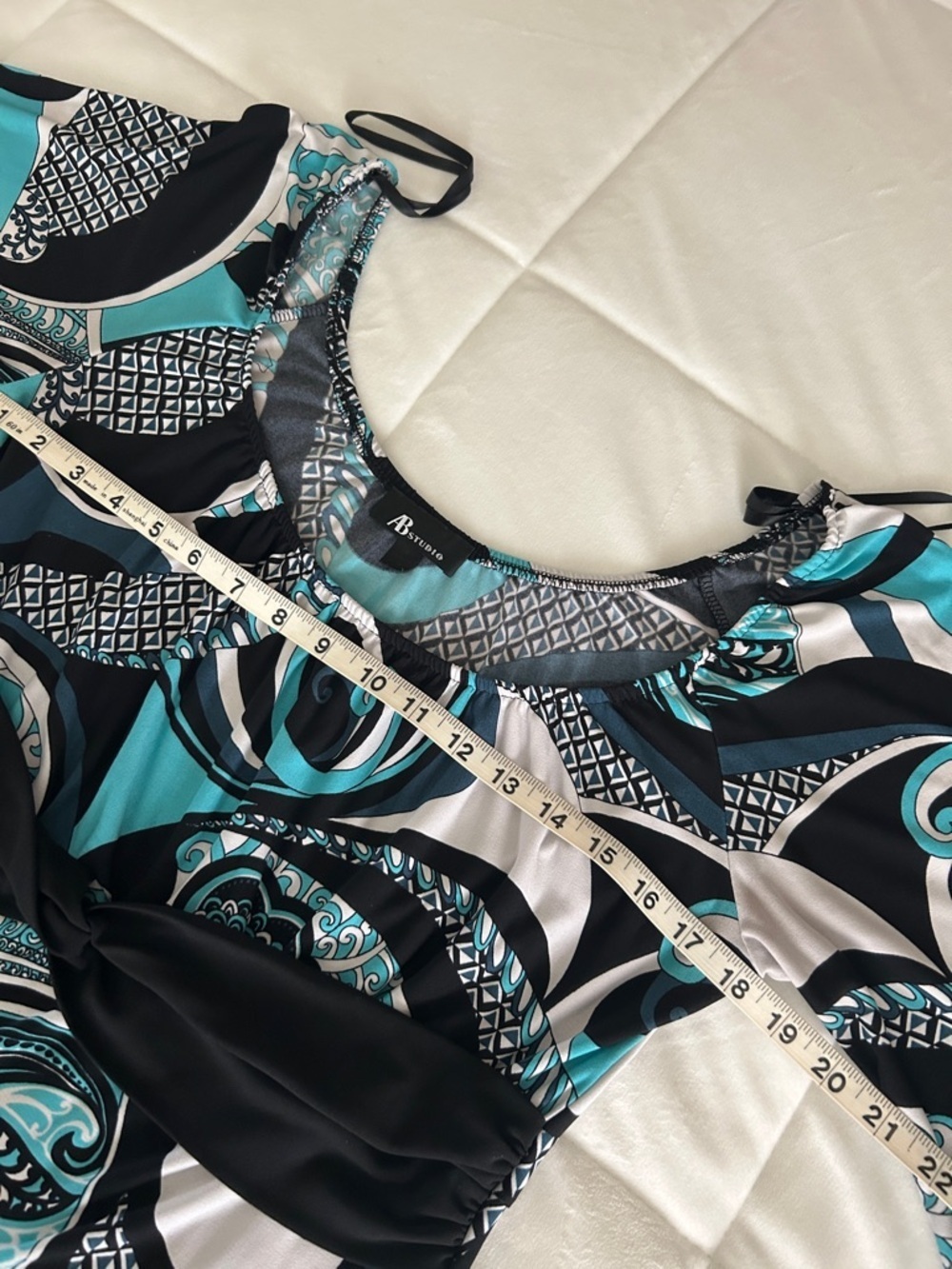 AB Studio Turquoise Black White Printed Top - Picture 3 of 12